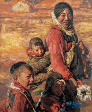 tibetano Painting - Madre e hijos 2 Chen Yifei Tíbet